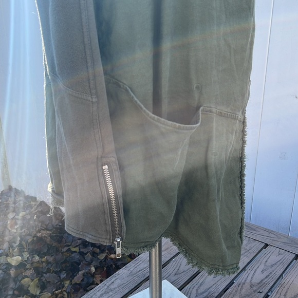Free People Asymmetrical Snap Button Hoodie Olive Green Linen Blend Size S - Picture 9 of 12